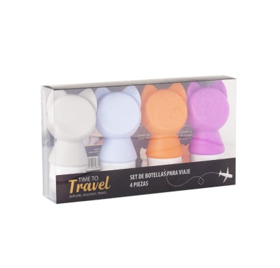 Set De Botellas Para Viaje Travel Gatitos 4 Unidades