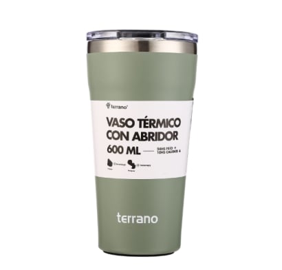Vaso Térmico Terrano Con Destapador Verde 600 Ml