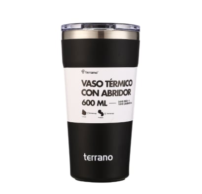 Vaso Térmico Terrano Con Destapador Negro 600 Ml