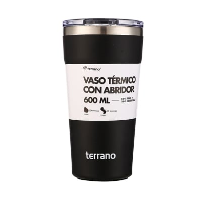 Vaso Térmico Terrano Con Destapador Negro 600 Ml