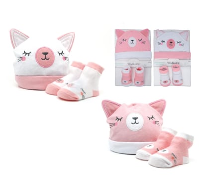 Set Gorro Y Medias De Algodón Akas Rosado 0 A 6 Meses Diseños Surtidos