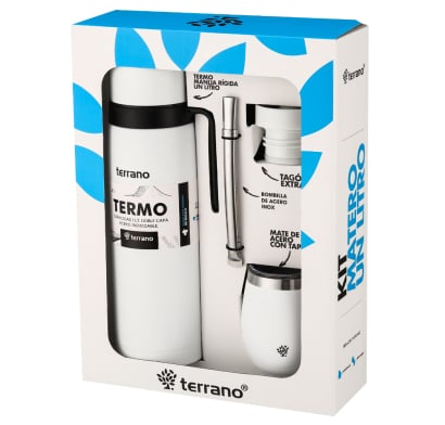 Kit Terrano Termo Bombilla Y Mate Blanco 1 L