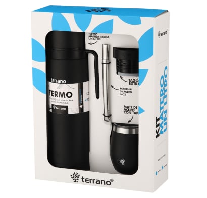 Kit Terrano Termo Bombilla Y Mate Negro 1 L