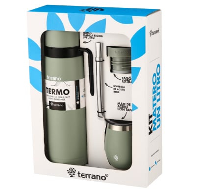 Kit Terrano Termo Bombilla Y Mate Oliva 1 L