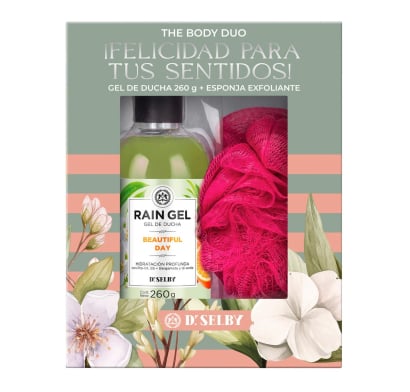 Set Gel De Ducha Rain Gel Beautiful Day 260 G + Esponja De Baño