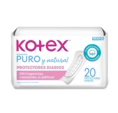 Protectores Diarios Kotex Ultra Flexible Puro Y Natural 20 Unidades