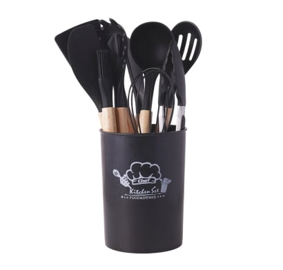 Set De Utensilios De Cocina Farma Hogar Negro 12 Piezas