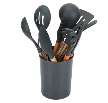 Set De Utensilios De Cocina Farma Hogar Negro 12 Piezas