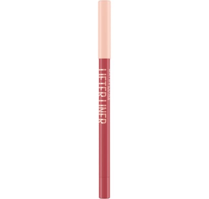 Delineador de labios Maybelline Lifter Liner, con fórmula hidratante de ácido hialurónico y aceite de jojoba, en  presentación con letras y tapa dorada.