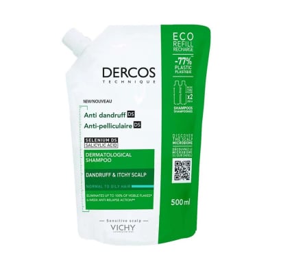 Shampoo Dercos Anticaspa Cabello Graso Refill 500 Ml