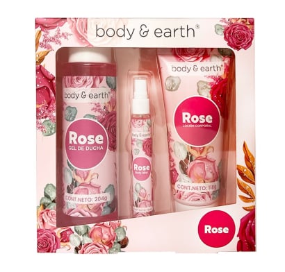 Pack Body & Earth Rose Loción Corporal 118 G + Gel De Ducha 204 G + Bruma Corporal 15 Ml