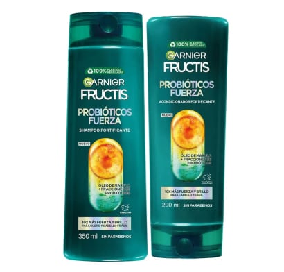 Pack Garnier Fructis Probióticos Fuerza Shampoo 350 Ml + Acondicionador 200 Ml