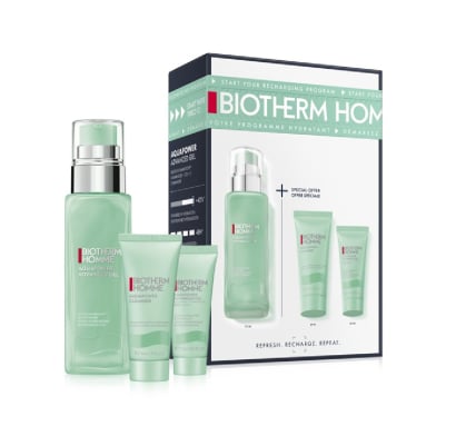 Cofre Biotherm Homme Rutina Aquapower Gel Advanced 75 Ml + Mini Talla 20 Ml + Limpiador 40 Ml