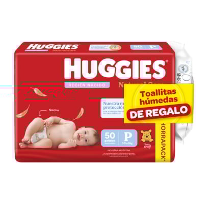 Pañales Huggies Natural Care Talle P 50 Unidades + Toallitas De Regalo