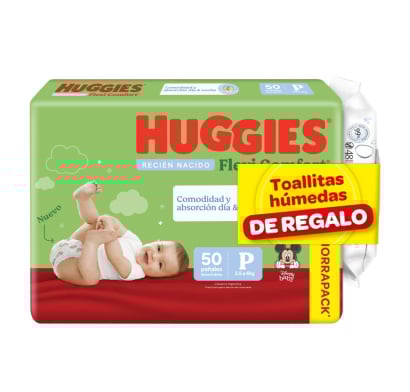 Pañales Huggies Flexi Comfort Talle P 50 Unidades + Toallitas De Regalo