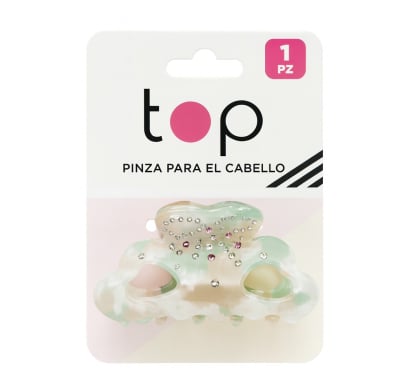 Pinza para el Pelo Top Rosa y Verde Brillos 1 Unidad