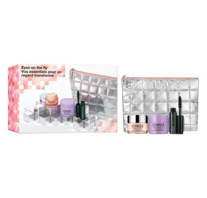 Cofre Clinique On The Fly Gel Crema All About Eyes 15 Ml + Máscara De Pestañas + Bálsamo Limpiador 15 Ml