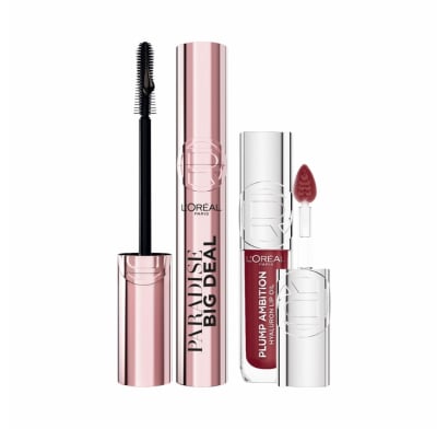 Combo L'oréal Paris Brillo Labial Plump Ambition N°490 Berry Jolie y Máscara De Pestañas Big Deal Blackest Washable