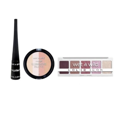 Combo Wet And Wild Sombra De Ojos Color Icon Forget Me Not, Delineador De Ojos Líquido Mega Linerblack e Iluminador N°320