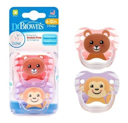 Set De Chupetes Dr. Brown's Etapa 2 Oso + Mono 6 A 12 Meses