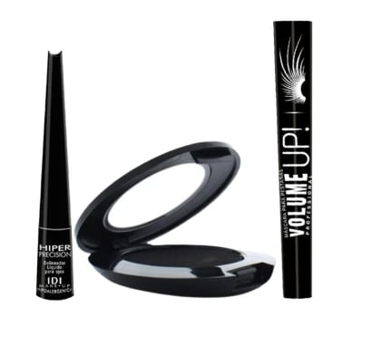 Combo Idi Sombra Hd Professional N°02 Black Mate, Delineador De Ojos Líquido N°1 Hiper Precis y Máscara De Pestañas Volumen Up N°1 Black