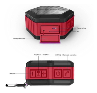 Parlante Irago Waterproof rojo Y Negro