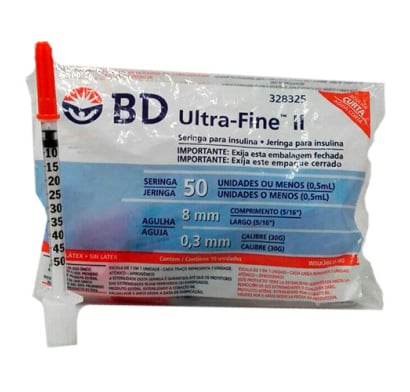 Jeringa De Insulina Bd Ultra-fine 0.5 Ml / 8 Mm / 5/16"