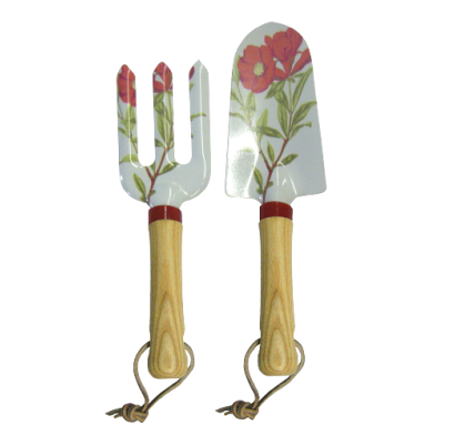 Herramientas Para El Jardín Pala + Tridente Flores Rojas