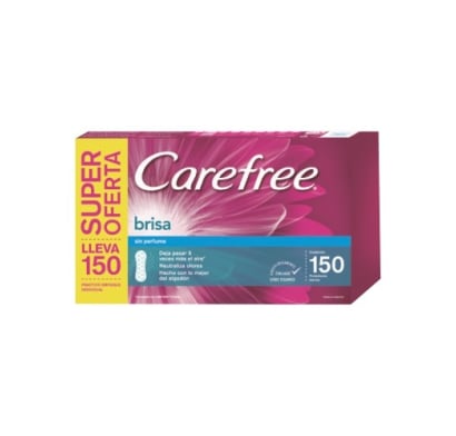 PROTECTORES DIARIOS CAREFREE BRISA SIN PERFUME X150 UNIDADES.