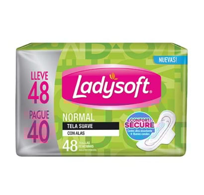 TOALLAS FEMENINAS LADYSOFT NORMAL CON ALAS X48 UNIDADES