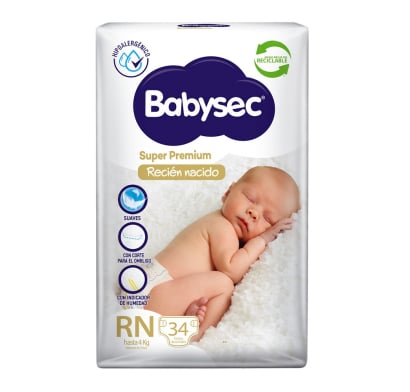 Pañales Babysec Super Premium Recién Nacido 34 Unidades