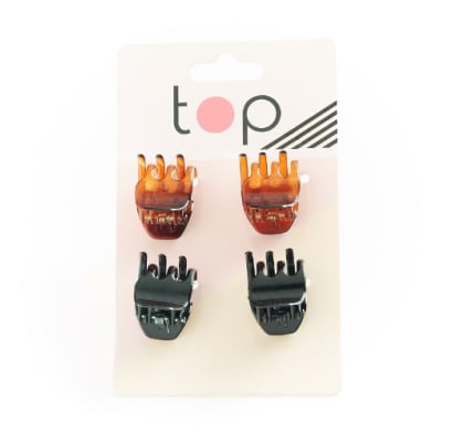 Mini Pinzas Para El Pelo Top Carey Y Negro 4 Unidades