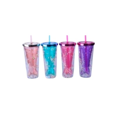 Vaso De Plástico Con Pajita Farma Hogar Sirena 400 Ml Colores Surtidos