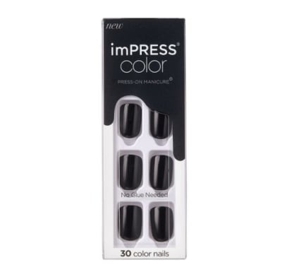 Uñas Postizas Adhesivas Kiss Impress Color All Negras 30 Piezas