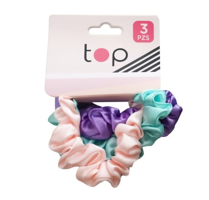 Mini Gomitas para el Pelo Top Rosa, Lila y Verde Pastel 3 Unidades