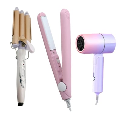 Combo Top Premium Buclera de Ondas Triple Professional, Secador de Pelo 1200W y Planchita Para Viaje Rosa