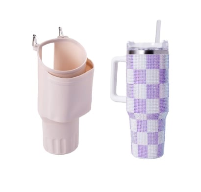 Combo Farma Hogar Vaso con Brillos Cuadrille 1.18 l y Protector para Vaso Rosa