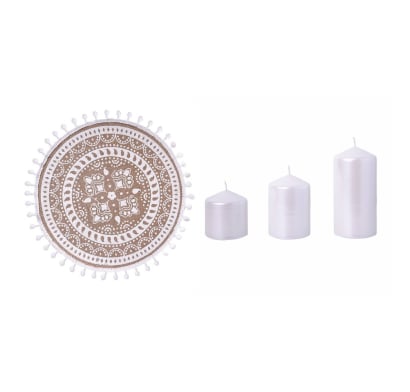 Combo Farma Hogar Individual Circular Blanco y Velas Blancas 3 Unidades