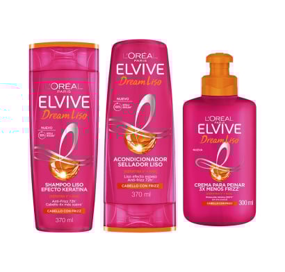 Combo Elvive Dream Liso Shampoo, Acondicionador y Crema Para Peinar