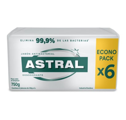 Jabón En Barra Astral Protex Plata 125 G 6 Unidades