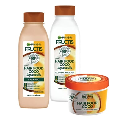 Combo Garnier Fructis Hair Food Coco Shampoo 300 ml , Acondicionador 300 ml y Mascarilla 350 ml 