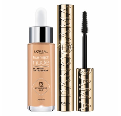 Combo L'oréal Paris Máscara de Pestañas Panorama Negro Profundo + Base True Match Nude Lumínico