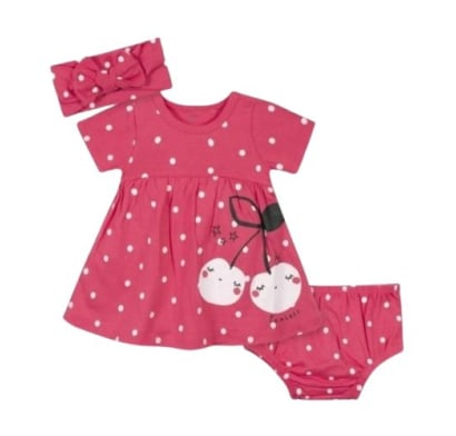 Set De 3 Piezas Gerber Vestido Cerezas Nena 24 Meses