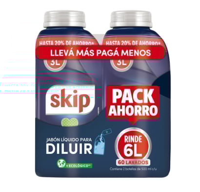 Jabón Líquido Para Ropa Skip Diluible 500 Ml 2 Unidades