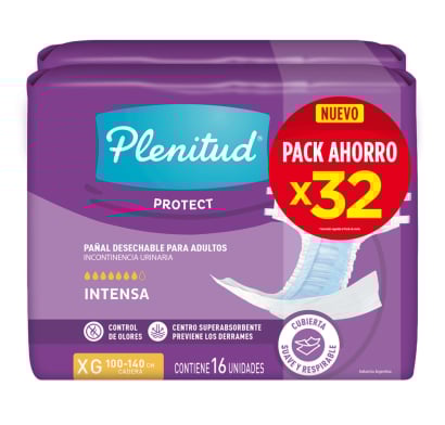 PAÑAL PLENITUD PROTECT TALLE EXTRA GRANDE 32 UNIDADES