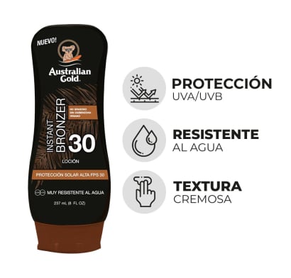 Protector Solar Australian Gold Loción con Bronzer FPS30 237 ml