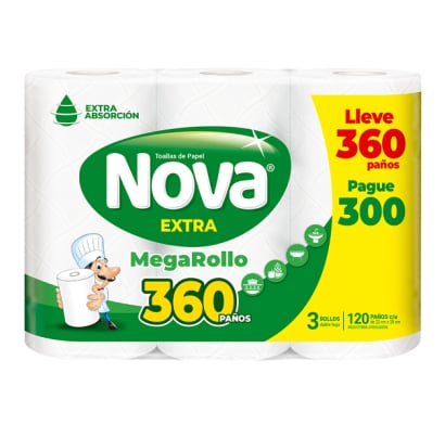 Rollo De Cocina Nova Extra 360 Paños 3 Rollos