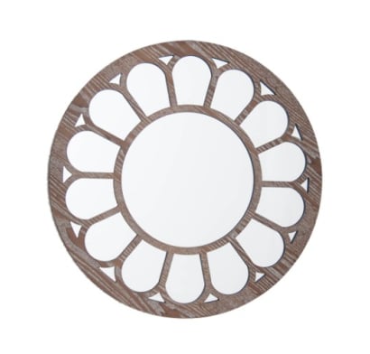 Espejo Circular Farma Hogar Con Patina Diseño De Flor 50cm