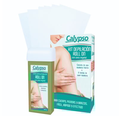 Kit Calypso Cera Depilatoria Roll On Vegetal + 6 Bandas Depilatorias