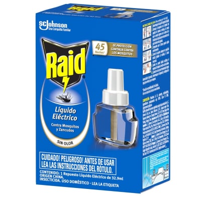 Repuesto Aparato Insecticida Raid Líquido 45 Noches 32.9 Ml